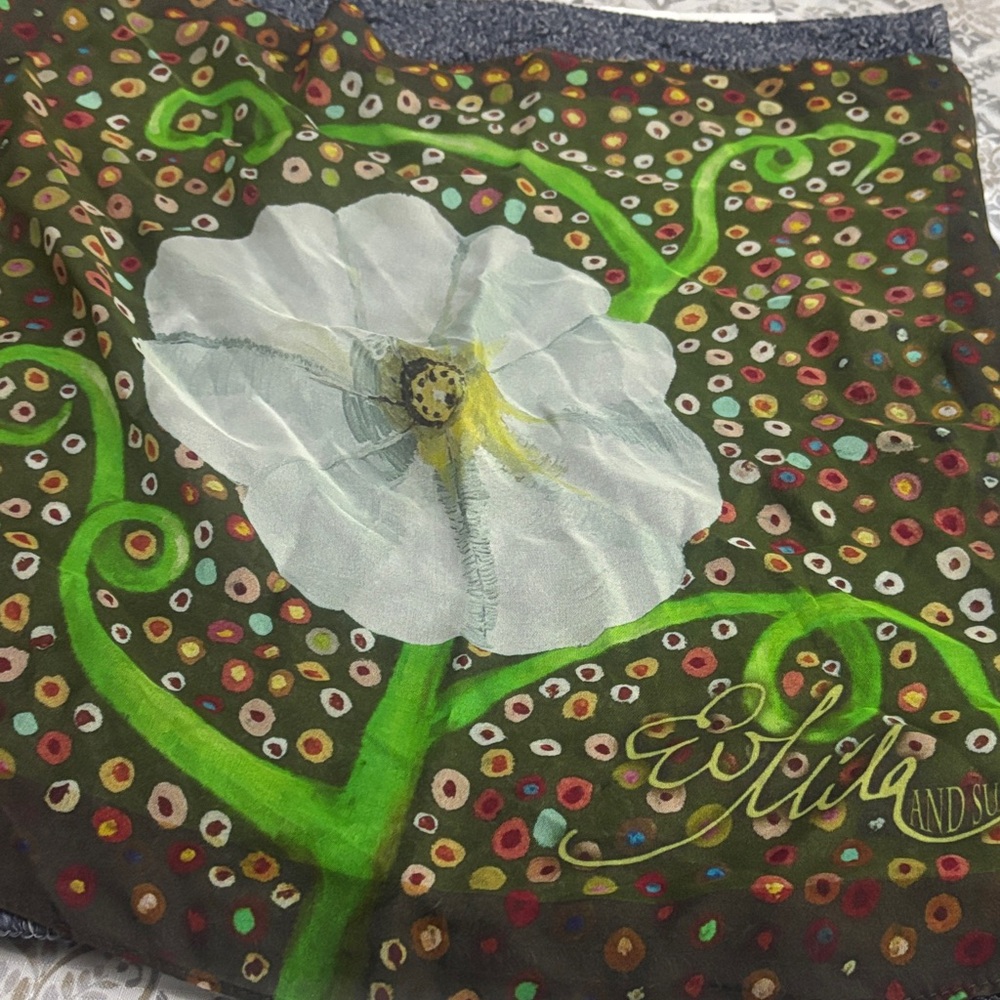 Mila and Such Floral Print Neckerchief Green and White